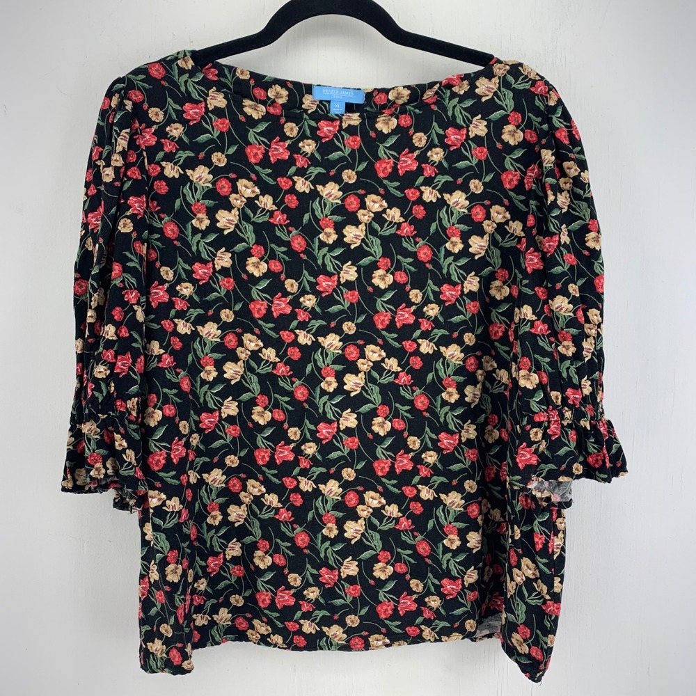 Draper James RSVP Dark Floral Ruffle Top Womens XL Cottage Southern Preppy